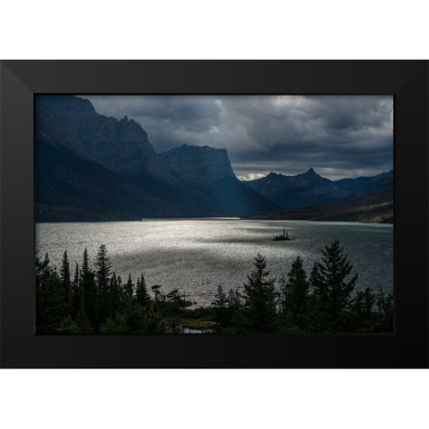 USA-Montana-Glacier National Park Fall storm above St Mary Lake Black Modern Wood Framed Art Print by Jaynes Gallery