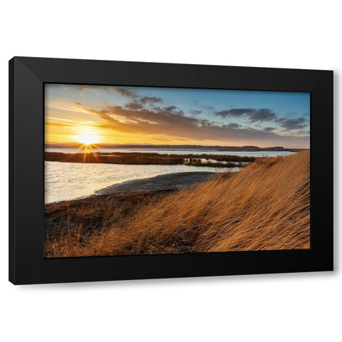 Sunset skies at Freezeout Lake Wildlife Management Area near Choteau-Montana-USA Black Modern Wood Framed Art Print with Double Matting by Haney, Chuck