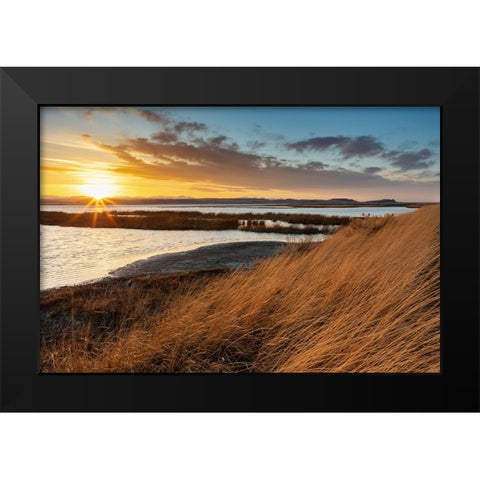 Sunset skies at Freezeout Lake Wildlife Management Area near Choteau-Montana-USA Black Modern Wood Framed Art Print by Haney, Chuck