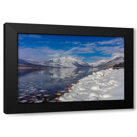 Mountains reflect in wintry Lake McDonald in Glacier National Park-Montana-USA Black Modern Wood Framed Art Print with Double Matting by Haney, Chuck
