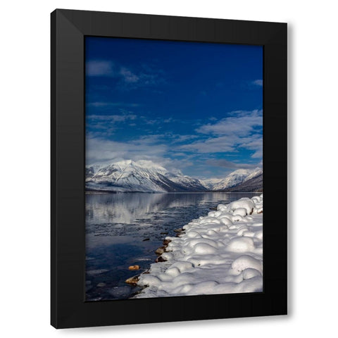 Mountains reflect in wintry Lake McDonald in Glacier National Park-Montana-USA Black Modern Wood Framed Art Print by Haney, Chuck