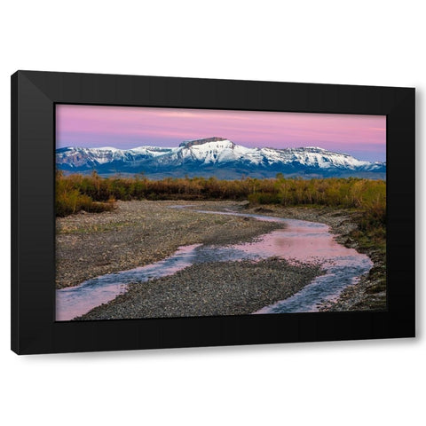 Dawn along the Teton River with Ear Mountain in background near Choteau-Montana-USA Black Modern Wood Framed Art Print with Double Matting by Haney, Chuck
