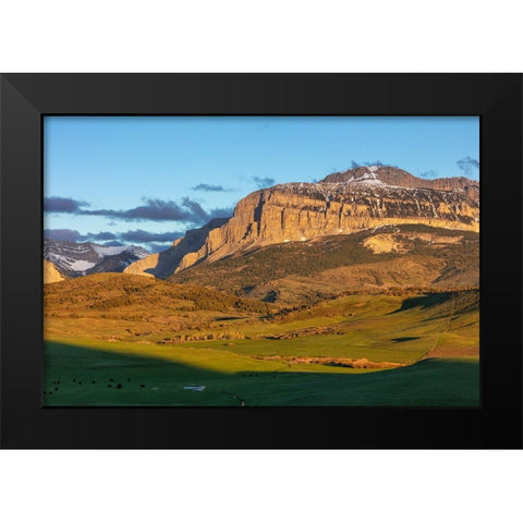 Cattle pastures below Walling Reef at sunrise near Dupuyer-Montana-USA Black Modern Wood Framed Art Print by Haney, Chuck