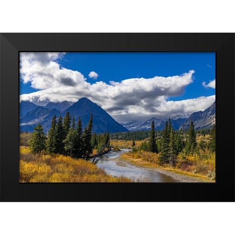 Autumn hues along the Belly River in Glacier National Park-Montana-USA Black Modern Wood Framed Art Print by Haney, Chuck