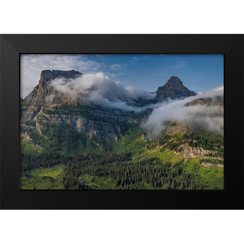 Rolling fog clouds with Heavy Runner and Reynold Mountains at Logan Pass in Glacier National Park Black Modern Wood Framed Art Print by Haney, Chuck