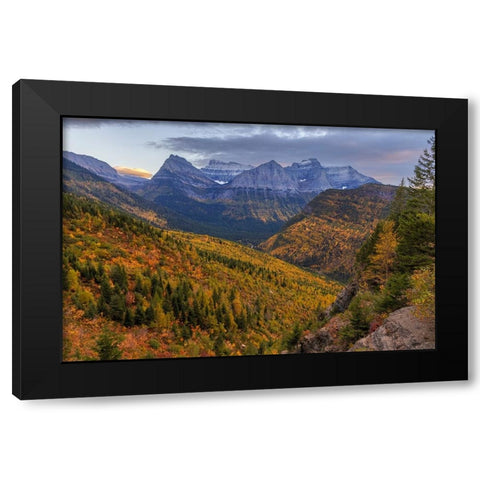 Looking down the McDonald Valley in autumn-Glacier National Park-Montana-USA Black Modern Wood Framed Art Print by Haney, Chuck