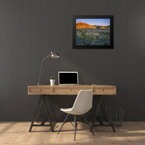 Nevada, Red Rock Canyon Sunset on hills Black Modern Wood Framed Art Print by Flaherty, Dennis