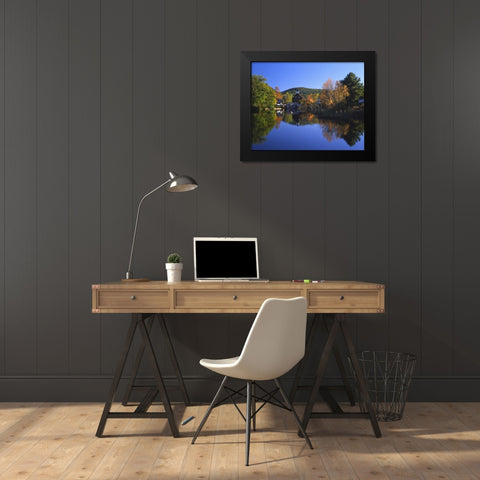 NH, Ashland Old grist mill reflecting in pond Black Modern Wood Framed Art Print by Terrill, Steve