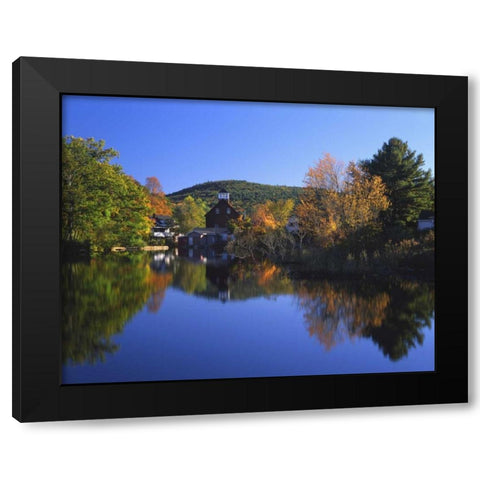 NH, Ashland Old grist mill reflecting in pond Black Modern Wood Framed Art Print with Double Matting by Terrill, Steve