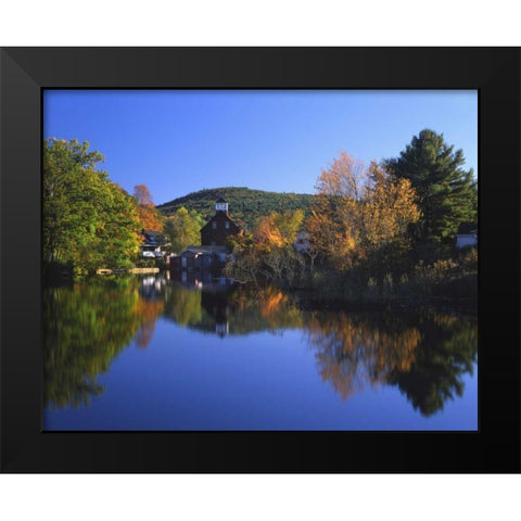 NH, Ashland Old grist mill reflecting in pond Black Modern Wood Framed Art Print by Terrill, Steve