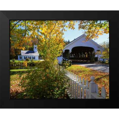 NH, Stark Stark Bridge and Church by the river Black Modern Wood Framed Art Print by Terrill, Steve