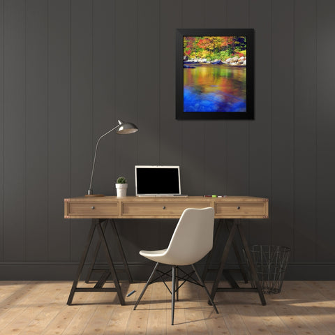 NH, Autumn colors reflecting in the Swift River Black Modern Wood Framed Art Print by Talbot Frank, Christopher