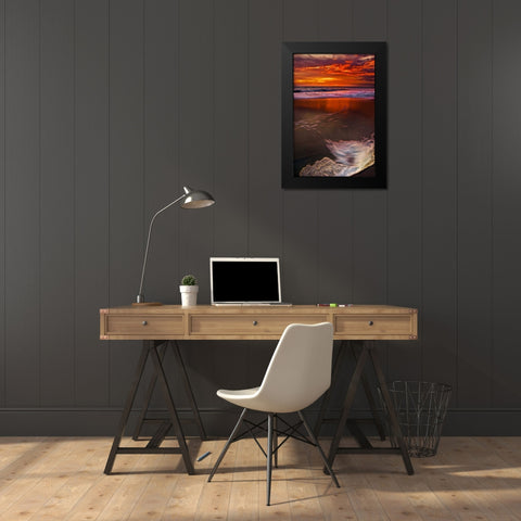 New Jersey, Cape May Sunset reflection on beach Black Modern Wood Framed Art Print by OBrien, Jay