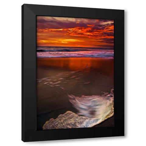 New Jersey, Cape May Sunset reflection on beach Black Modern Wood Framed Art Print with Double Matting by OBrien, Jay