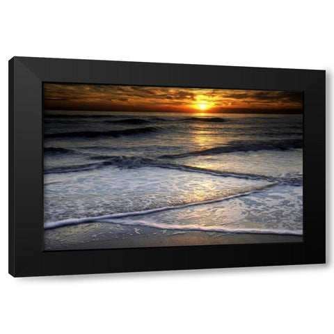 New Jersey, Cape May Sunset reflection on beach Black Modern Wood Framed Art Print by OBrien, Jay
