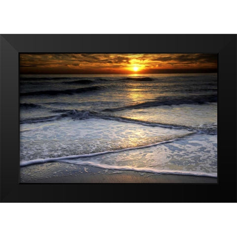 New Jersey, Cape May Sunset reflection on beach Black Modern Wood Framed Art Print by OBrien, Jay