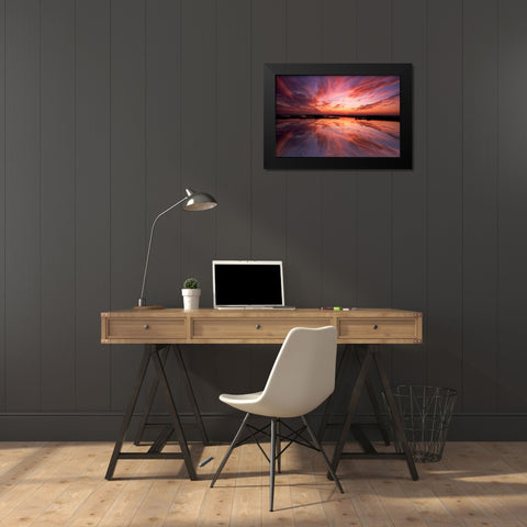 New Jersey, Cape May Sunset reflection on water Black Modern Wood Framed Art Print by OBrien, Jay