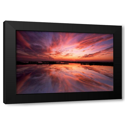 New Jersey, Cape May Sunset reflection on water Black Modern Wood Framed Art Print by OBrien, Jay