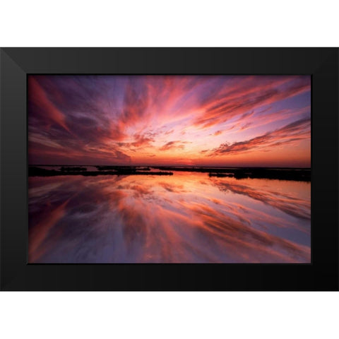 New Jersey, Cape May Sunset reflection on water Black Modern Wood Framed Art Print by OBrien, Jay