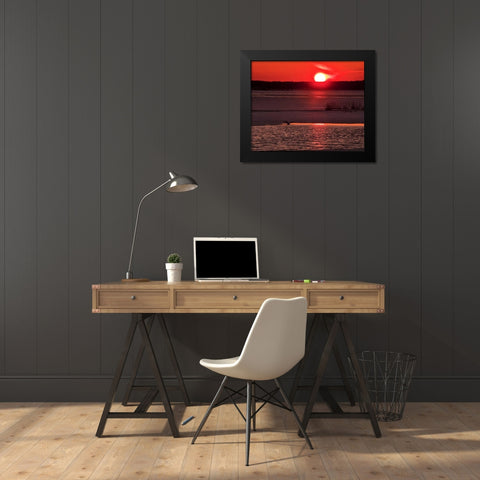 New Jersey, Cape May Sunset reflection on water Black Modern Wood Framed Art Print by OBrien, Jay
