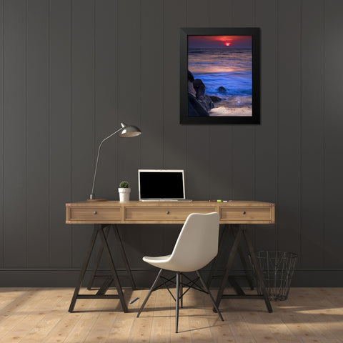 New Jersey, Cape May Sunset reflection on ocean Black Modern Wood Framed Art Print by OBrien, Jay