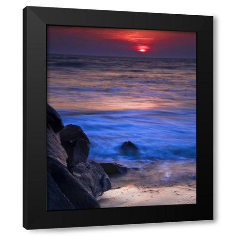 New Jersey, Cape May Sunset reflection on ocean Black Modern Wood Framed Art Print by OBrien, Jay