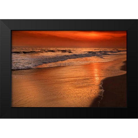 New Jersey, Cape May Sunset on the beach Black Modern Wood Framed Art Print by OBrien, Jay