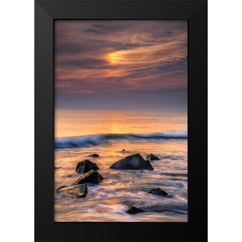 New Jersey, Cape May Scenic on Cape May Beach Black Modern Wood Framed Art Print by OBrien, Jay
