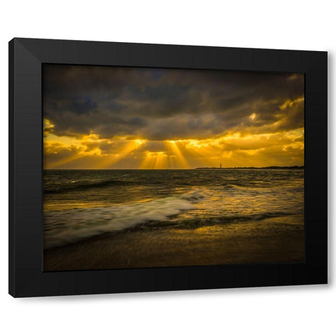 New Jersey-Cape May National Seashore Sunset on ocean shore  Black Modern Wood Framed Art Print with Double Matting by Jaynes Gallery