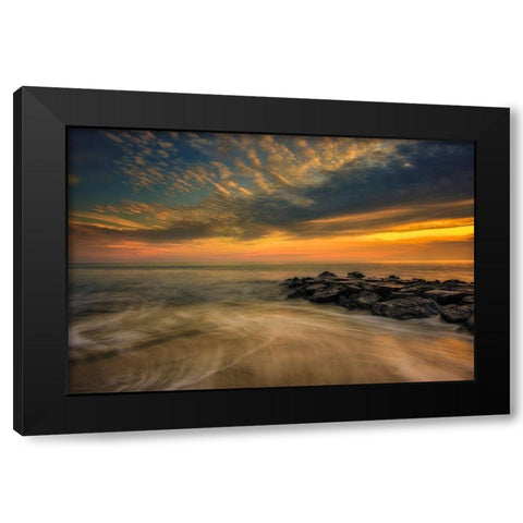 New Jersey-Cape May National Seashore Sunset on ocean and rocks  Black Modern Wood Framed Art Print with Double Matting by Jaynes Gallery