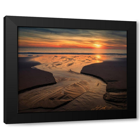 USA-New Jersey-Cape May National Seashore-Sunset on ocean shore Black Modern Wood Framed Art Print by Jaynes Gallery