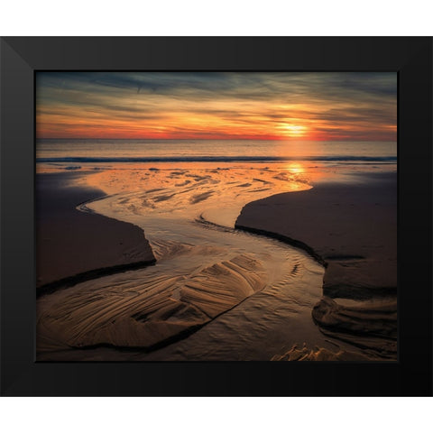 USA-New Jersey-Cape May National Seashore-Sunset on ocean shore Black Modern Wood Framed Art Print by Jaynes Gallery