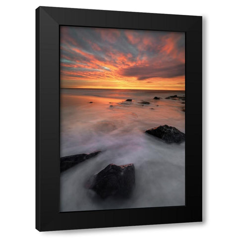 USA-New Jersey-Cape May National Seashore-Sunrise on rocky shore and ocean Black Modern Wood Framed Art Print by Jaynes Gallery