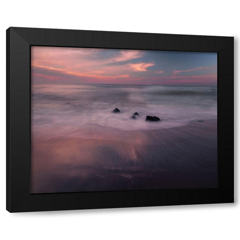 USA-New Jersey-Cape May National Seashore-Sunrise on rocky shore and ocean Black Modern Wood Framed Art Print by Jaynes Gallery