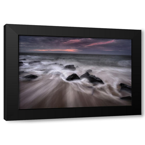 USA-New Jersey-Cape May National Seashore-Sunrise on rocky shore and ocean Black Modern Wood Framed Art Print by Jaynes Gallery