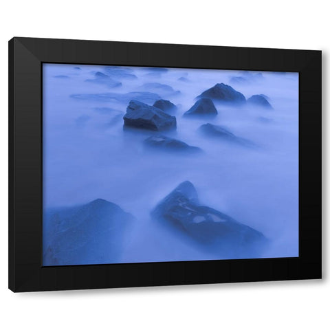 USA-New Jersey-Cape May National Seashore Sunrise mist on rocky shore Black Modern Wood Framed Art Print with Double Matting by Jaynes Gallery