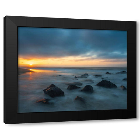 USA-New Jersey-Cape May National Seashore Sunrise on rocky shoreline Black Modern Wood Framed Art Print by Jaynes Gallery