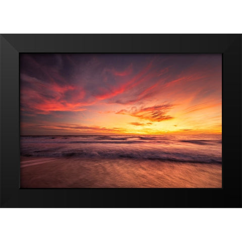 USA-New Jersey-Cape May National Seashore Sunset on ocean shore Black Modern Wood Framed Art Print by Jaynes Gallery