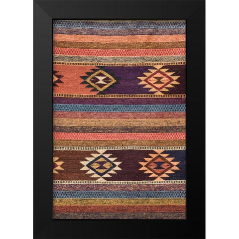 New Mexico, Madrid Detail in colorful woven rug Black Modern Wood Framed Art Print by Ross, Nancy ,  Steve