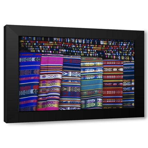New Mexico, Santa Fe Colorful blankets for sale Black Modern Wood Framed Art Print with Double Matting by OBrien, Jay