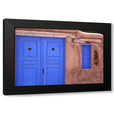 New Mexico, Santa Fe Blue door and window Black Modern Wood Framed Art Print with Double Matting by OBrien, Jay