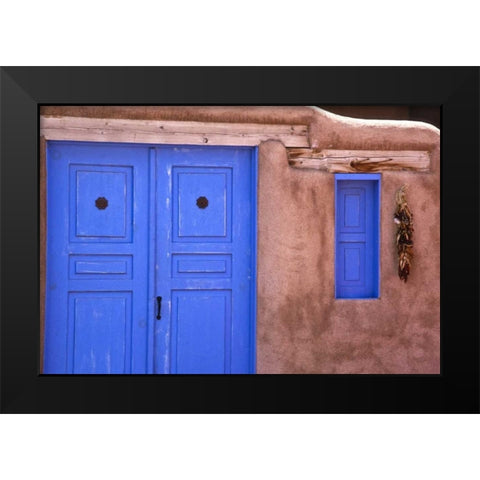 New Mexico, Santa Fe Blue door and window Black Modern Wood Framed Art Print by OBrien, Jay