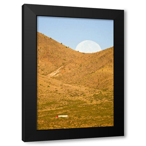 New Mexico Moonset ove Interstate 25 Black Modern Wood Framed Art Print with Double Matting by Lord, Fred