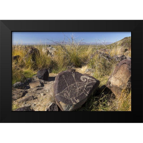 New Mexico, Three Rivers, Petroglyph on rock Black Modern Wood Framed Art Print by Paulson, Don