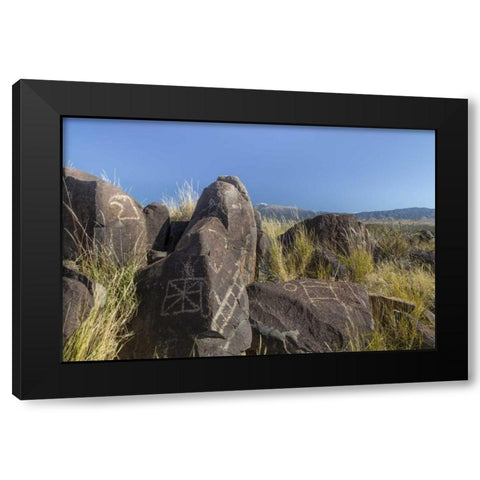 New Mexico, Three Rivers Petroglyph etchings Black Modern Wood Framed Art Print with Double Matting by Paulson, Don