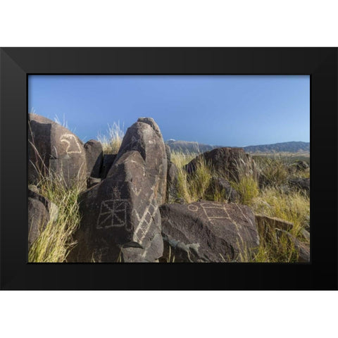 New Mexico, Three Rivers Petroglyph etchings Black Modern Wood Framed Art Print by Paulson, Don