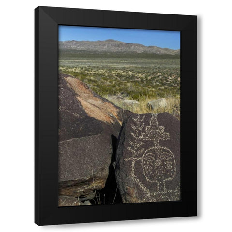 New Mexico, Petroglyph etchings on rock Black Modern Wood Framed Art Print by Paulson, Don