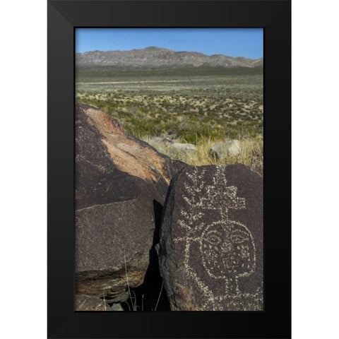 New Mexico, Petroglyph etchings on rock Black Modern Wood Framed Art Print by Paulson, Don