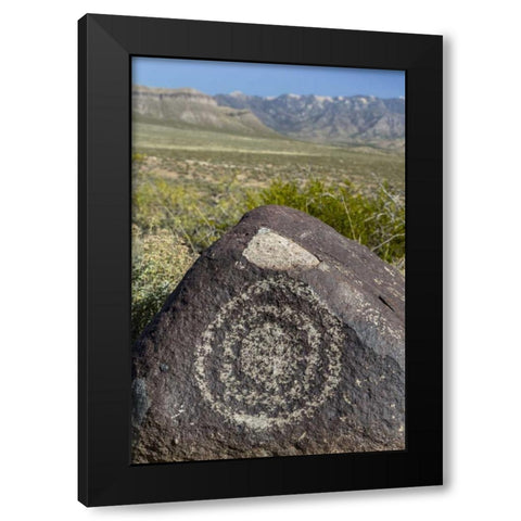 New Mexico, Three Rivers, Petroglyph on rock Black Modern Wood Framed Art Print by Paulson, Don