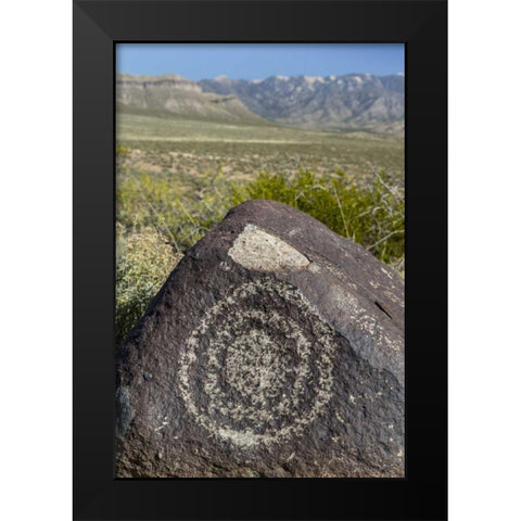 New Mexico, Three Rivers, Petroglyph on rock Black Modern Wood Framed Art Print by Paulson, Don